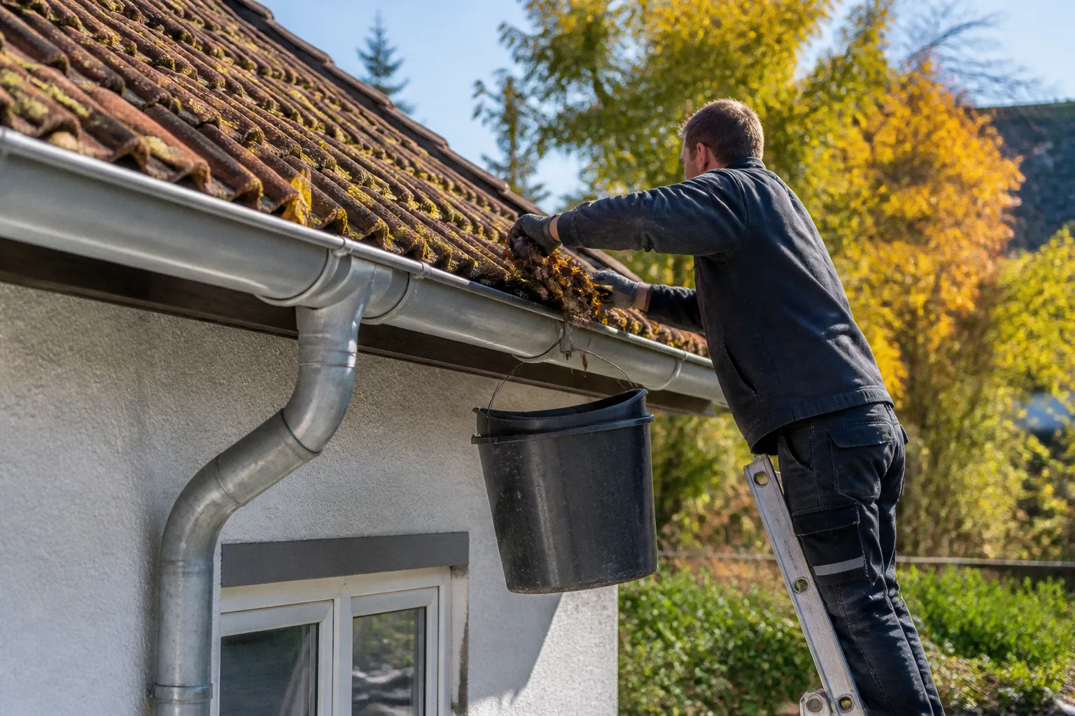 Dachrinnen rechtzeitig reinigen: So vermeiden Sie teure Fassadenschäden vor dem Herbst
