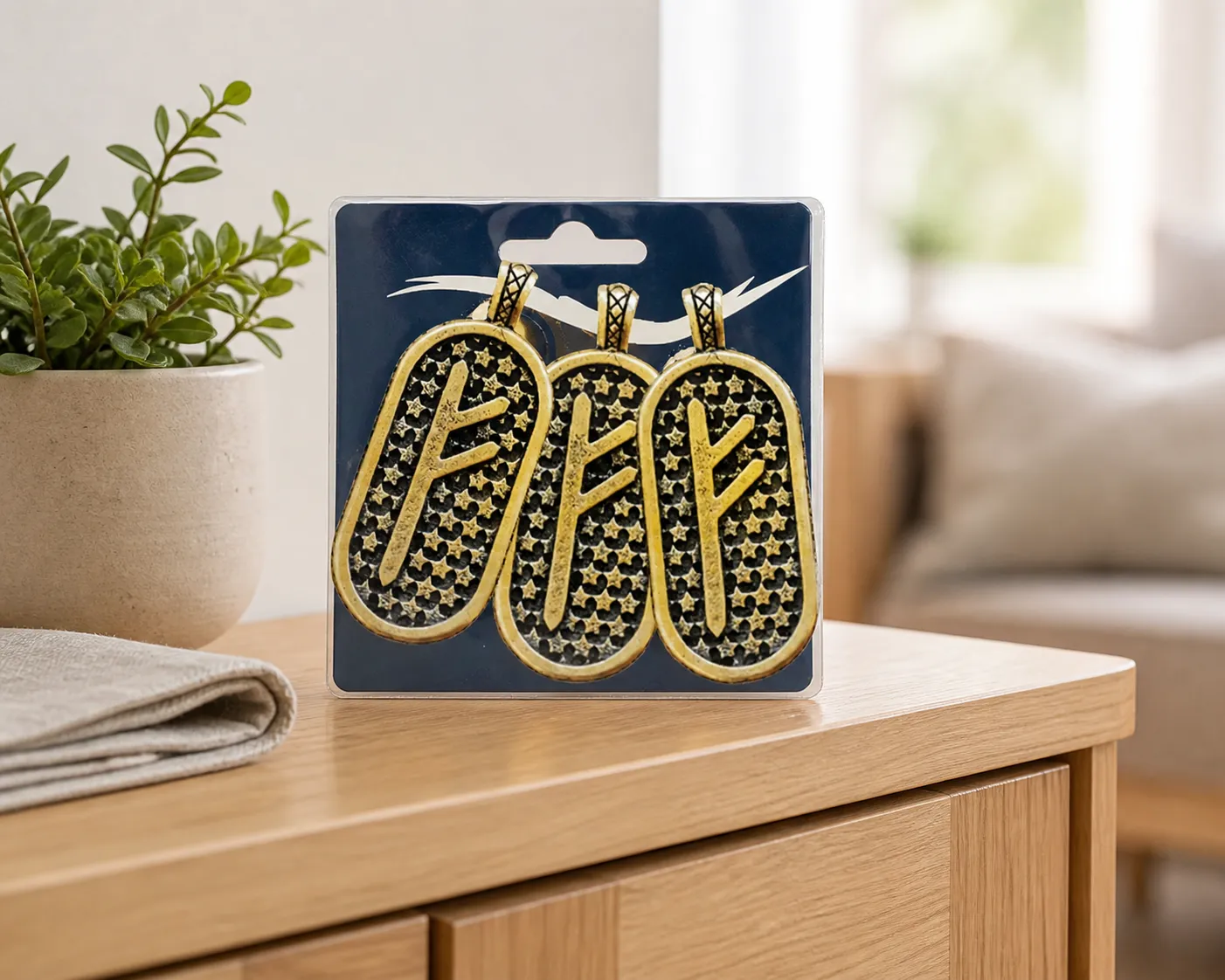 Fehu Amulet — Verpackung im Alltag