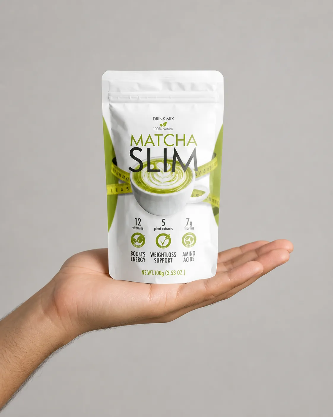 Matcha Slim — Verpackung in der Hand