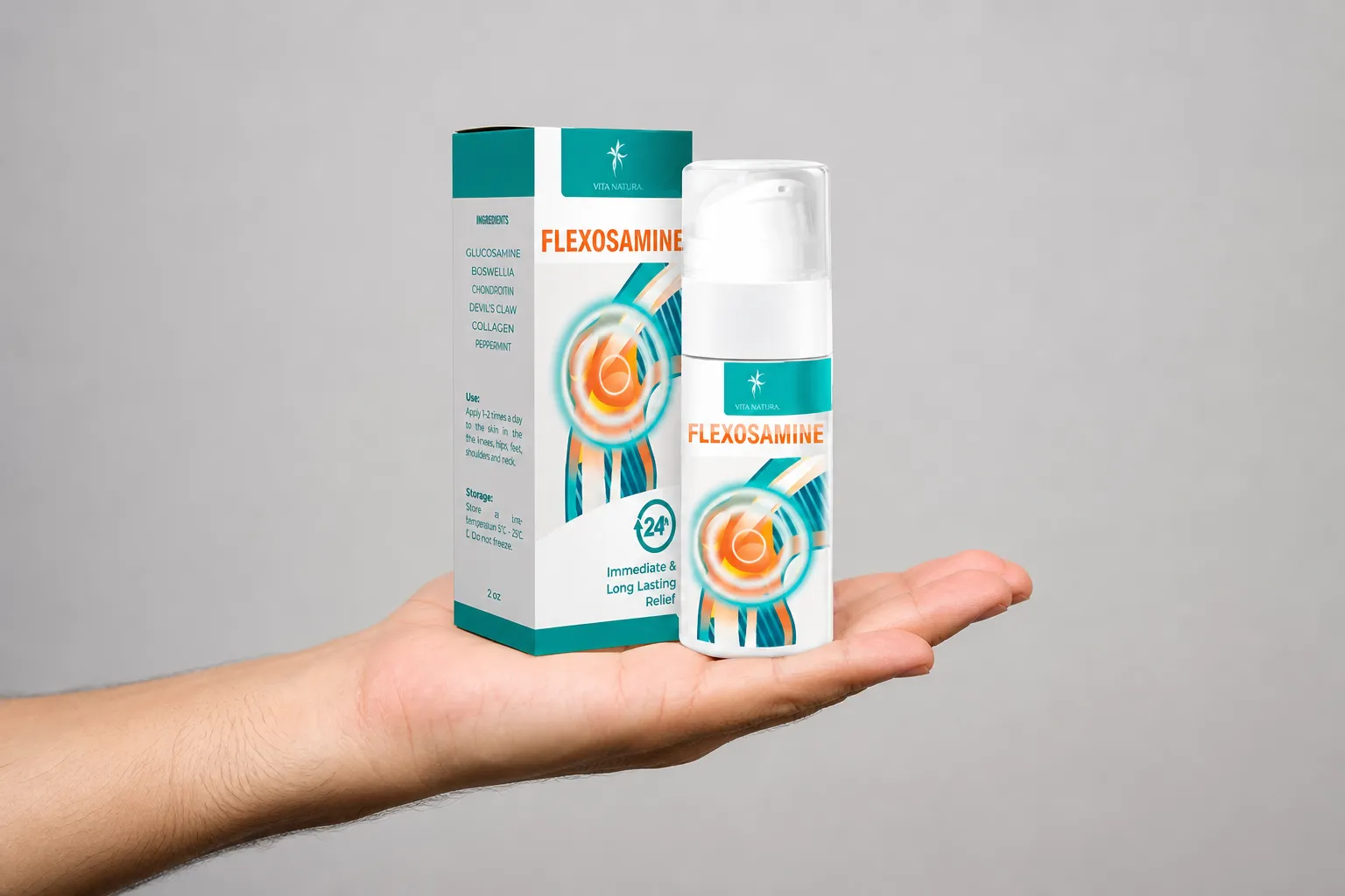 Flexosamine Gel — Verpackung in der Hand