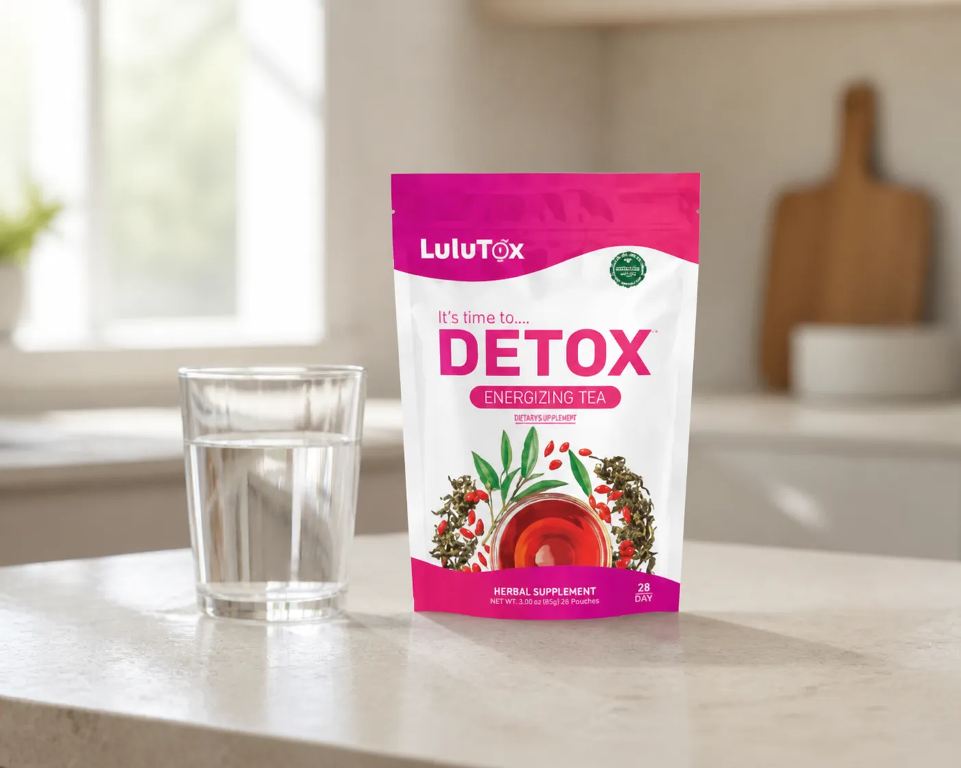 Lulutox Detox Tea — Verpackung im Alltag