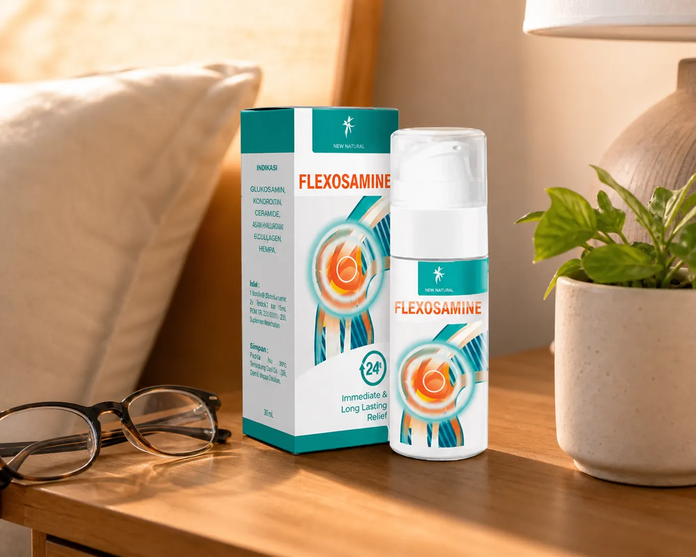 Flexosamine Gel Full price + — Verpackung im Alltag