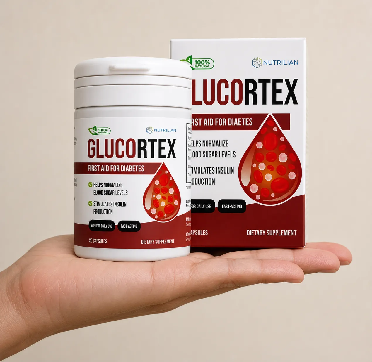 Glucortex — Verpackung in der Hand