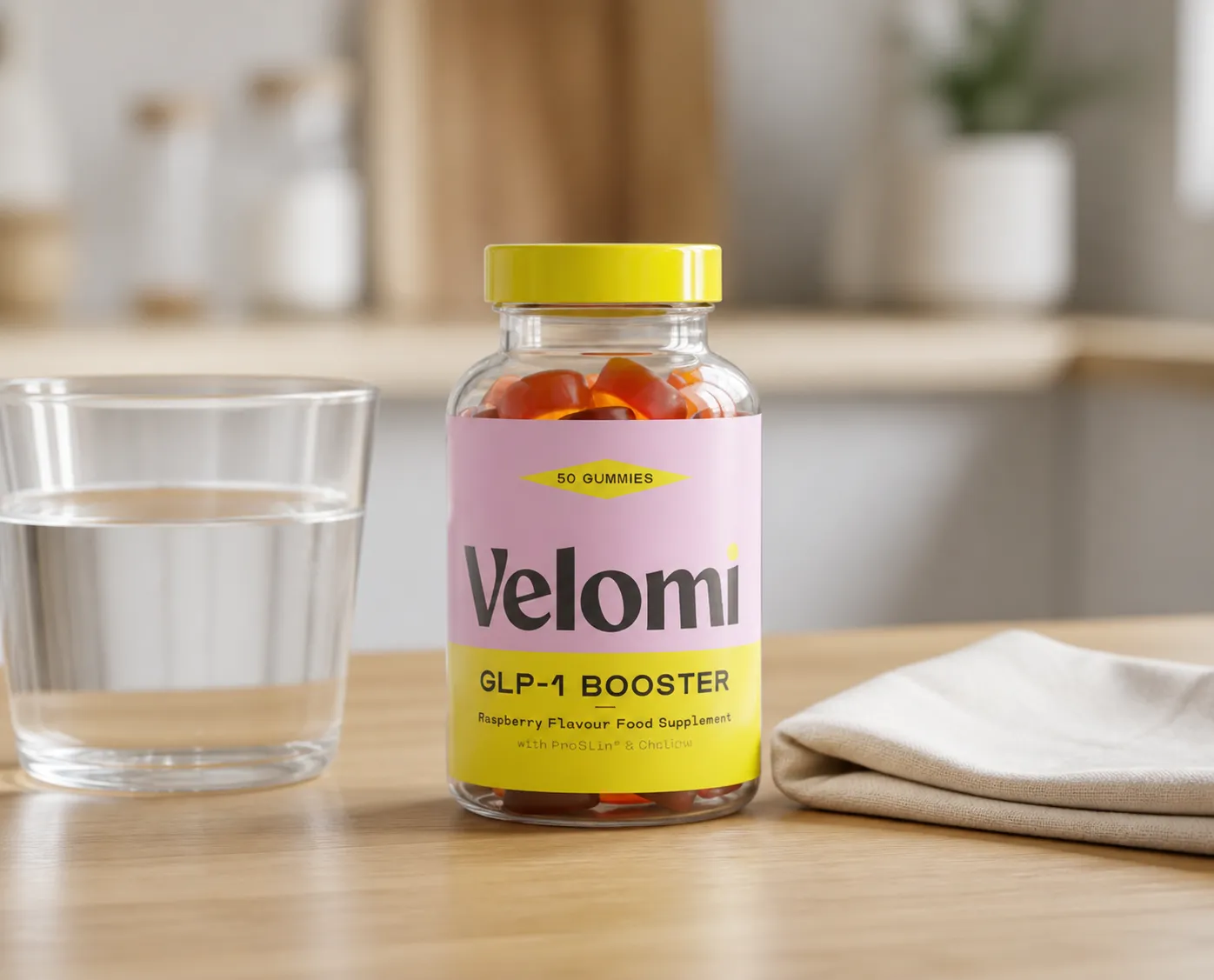 Velomi GLP-1 Gummies — Verpackung im Alltag