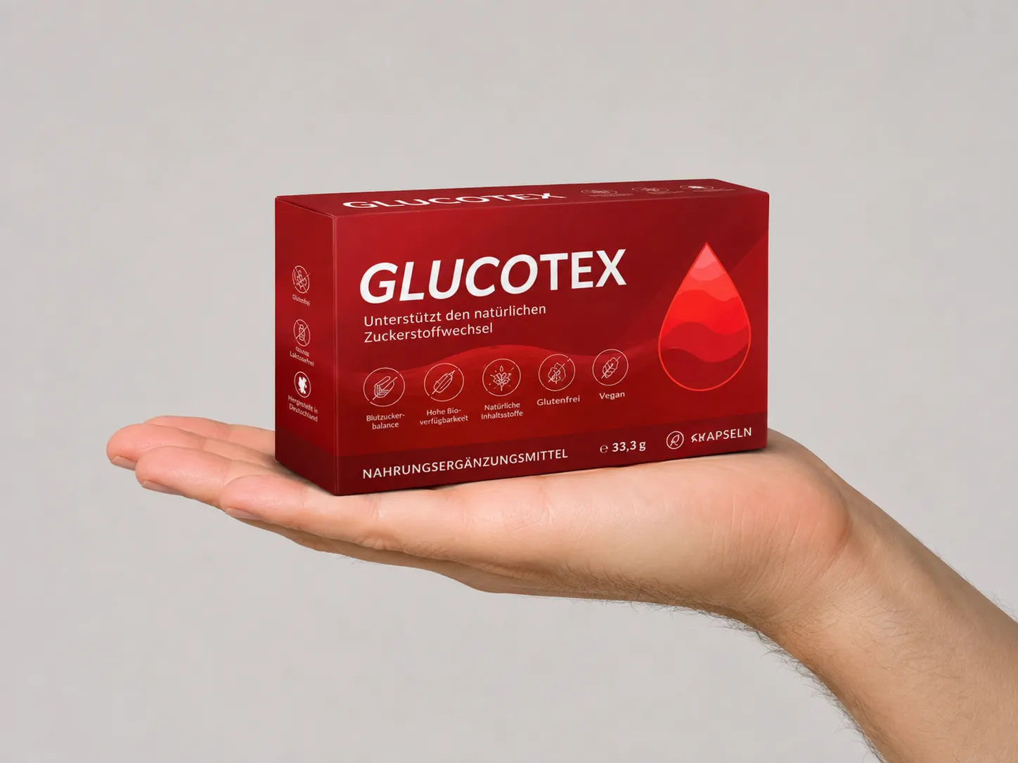 GLUCOTEX — Verpackung in der Hand