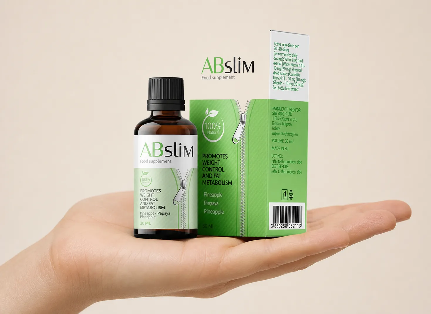 ABSlim — Verpackung in der Hand