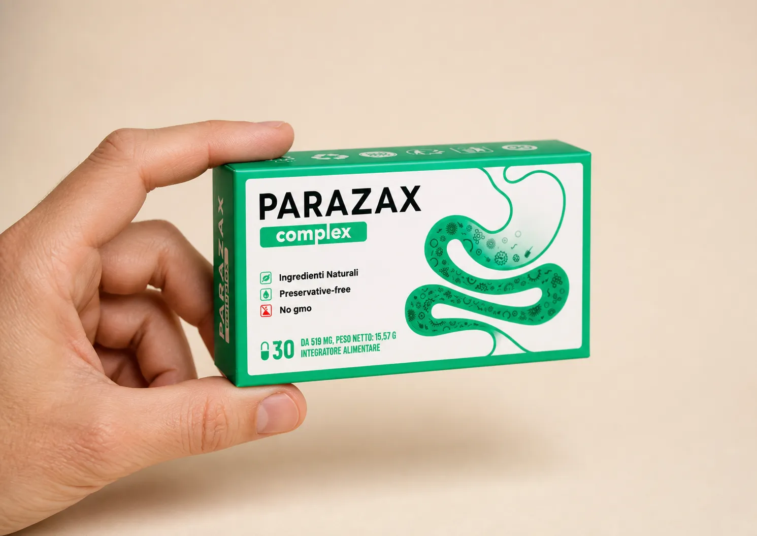 Parazax — Verpackung in der Hand